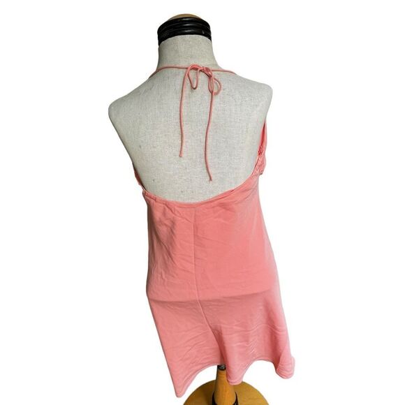 Abercrombie & Fitch Halter Ruched Mini Dress Chiffon Sundress Coral NWT M - Picture 4 of 5